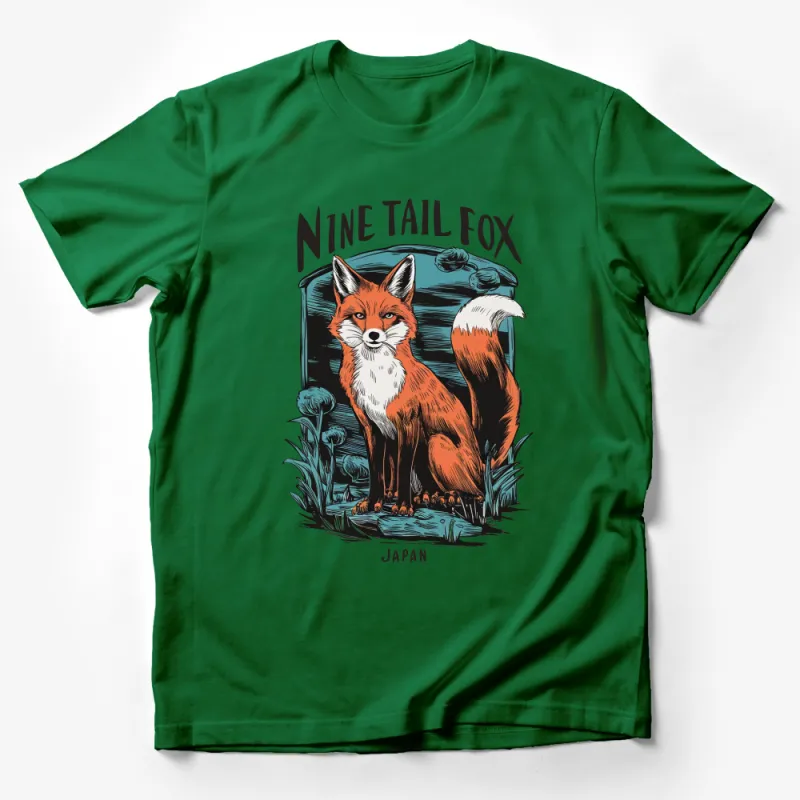 Nine Tail Fox Japan-Inspired T-Shirt, Mythical Creature Graphic Tee, Unique Animal Design Shirt Male T-Shirt