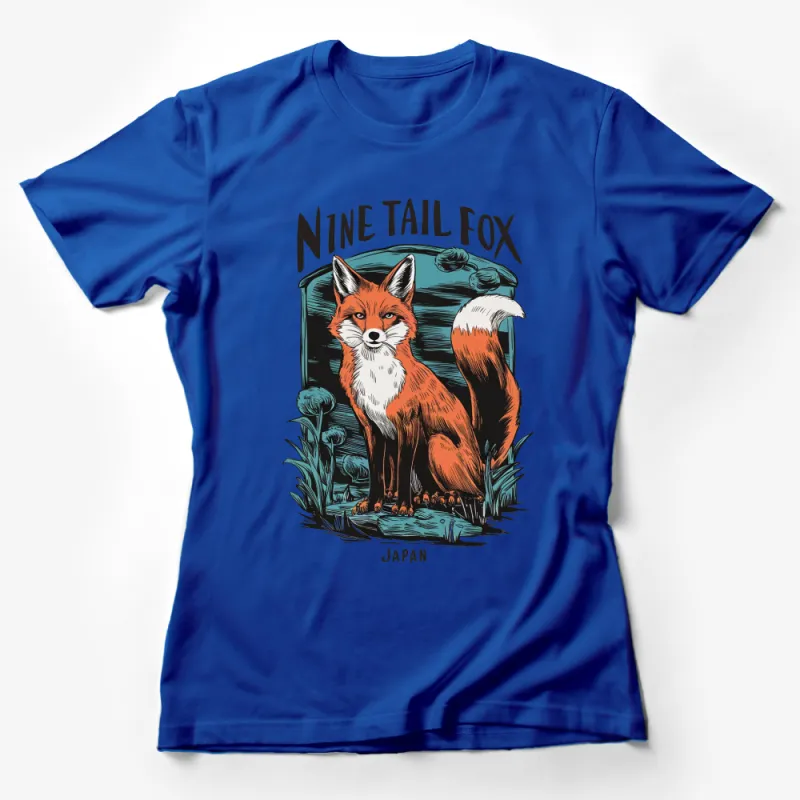 Nine Tail Fox Japan-Inspired T-Shirt, Mythical Creature Graphic Tee, Unique Animal Design Shirt Female T-Shirt