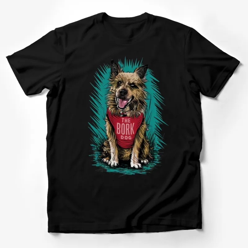 Happy Dog Graphic T-Shirt, The Bork Dog in Red Tee, Fun Animal Lover Shirt Male T-Shirt