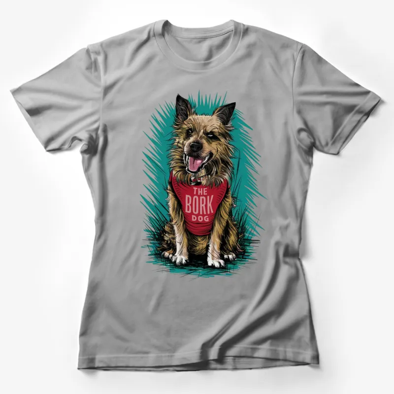 Happy Dog Graphic T-Shirt, The Bork Dog in Red Tee, Fun Animal Lover Shirt Female T-Shirt