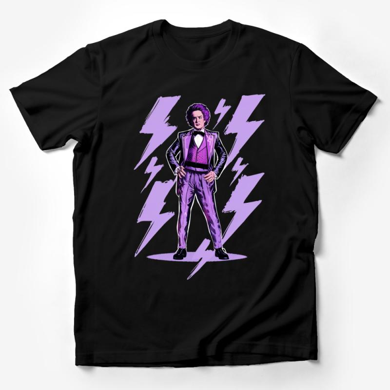 Retro 80s Music Icon T-Shirt, Vintage Pop Star Graphic Tee, Unisex Casual Purple Lightning Shirt Male T-Shirt