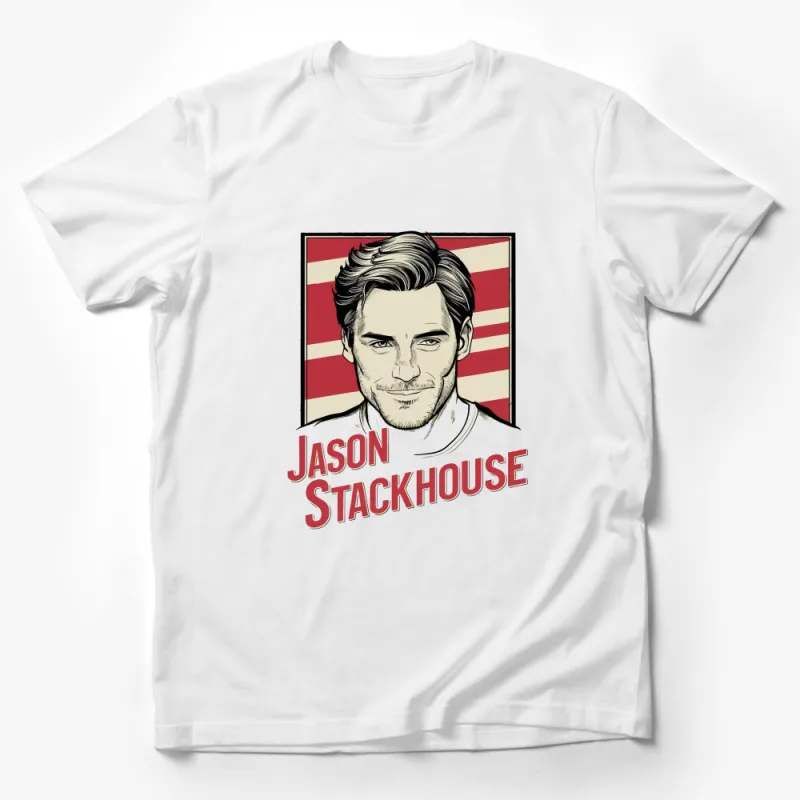 Jason Stackhouse Vintage Style Graphic Tee, American Flag Background, Casual Unisex T-Shirt Male T-Shirt