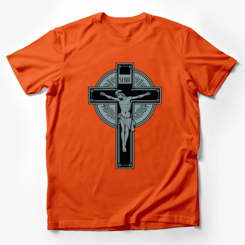 Gothic Crucifix Graphic T-Shirt, Dark Religious Art Tee, Spiritual Church Symbol Top Male T-Shirt