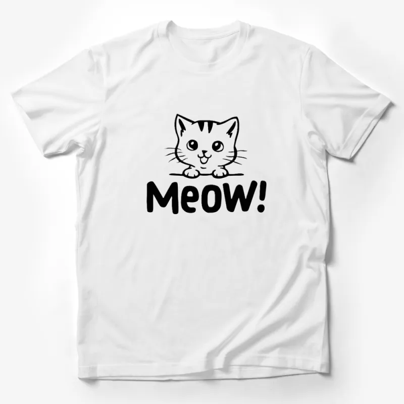 Cute Cat T-Shirt with Meow Text, Funny Kitten Tee, Cat Lover Gift, Unisex Graphic Shirt Male T-Shirt