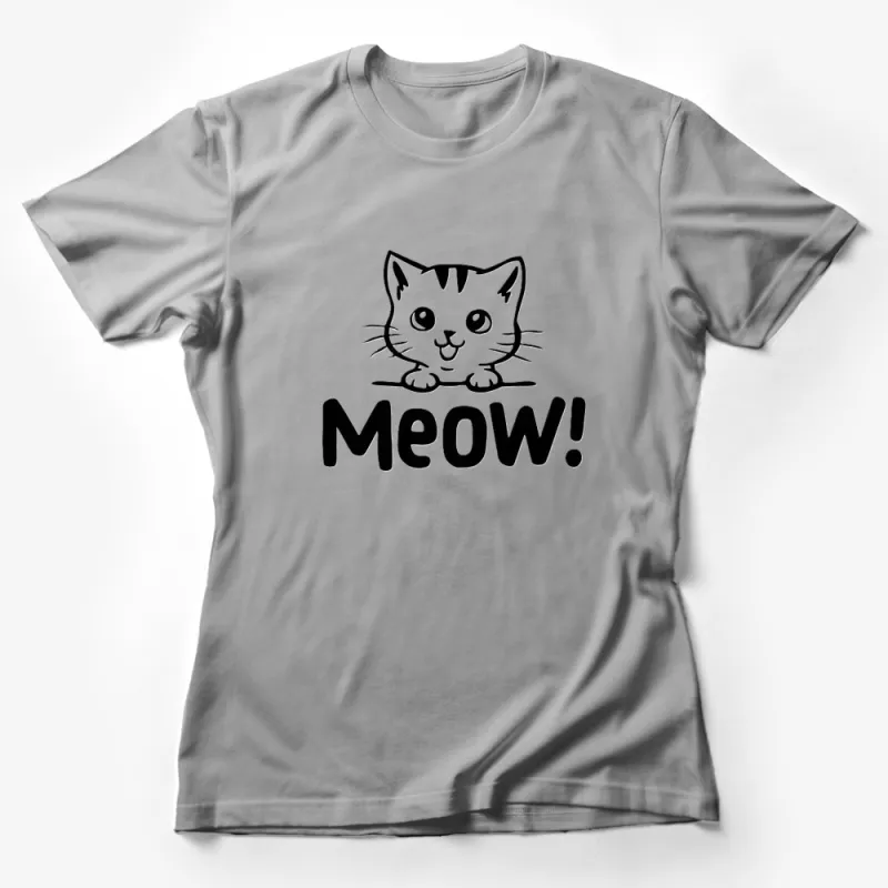 Cute Cat T-Shirt with Meow Text, Funny Kitten Tee, Cat Lover Gift, Unisex Graphic Shirt Female T-Shirt