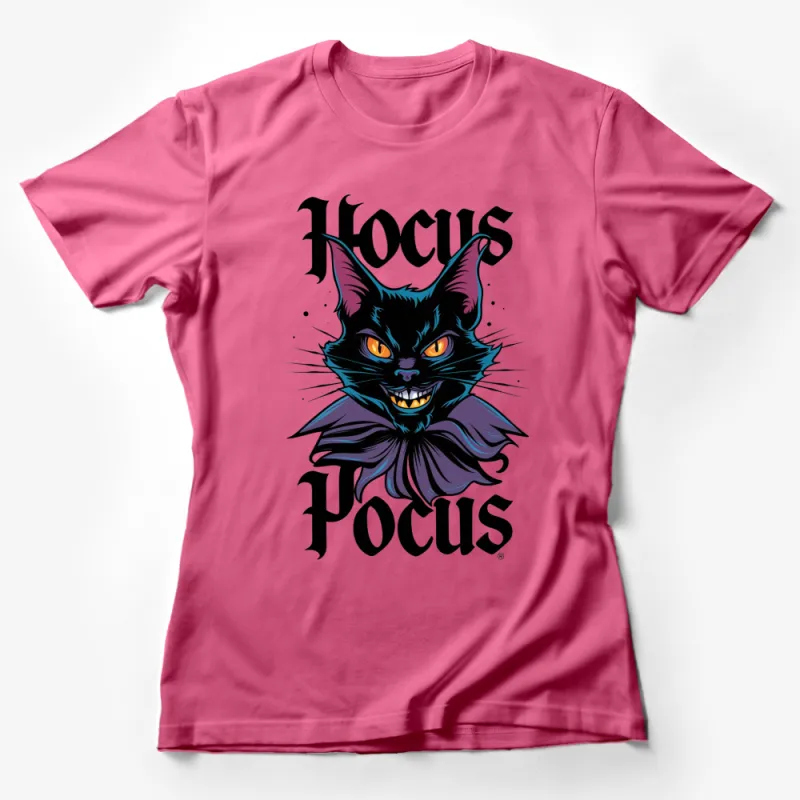 Hocus Pocus Black Cat Halloween T-Shirt, Spooky Witch Cat Tee, Gothic Horror Style Apparel, Unisex Female T-Shirt