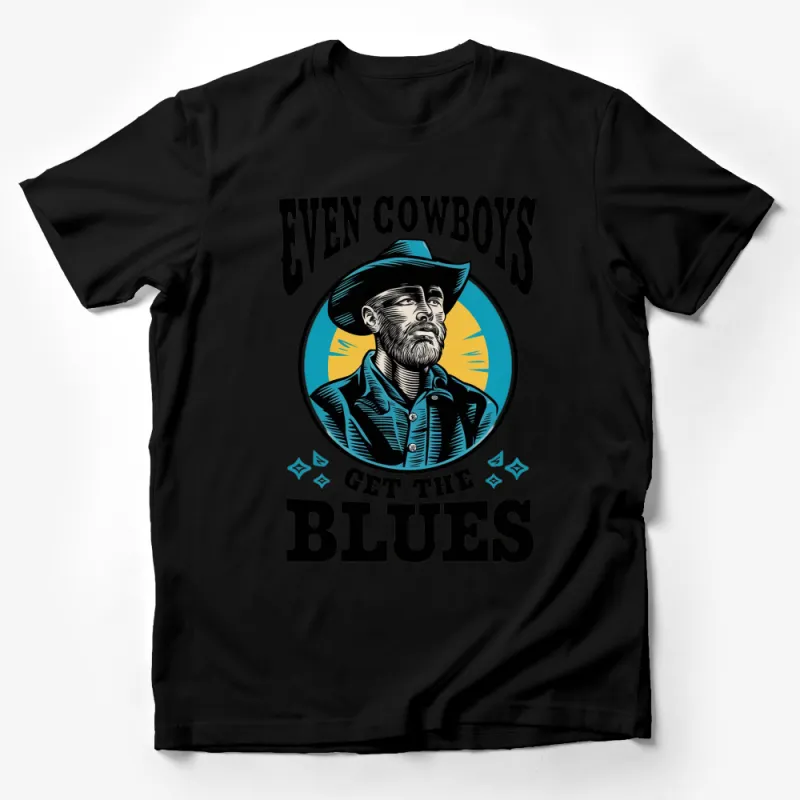 Vintage Cowboy T-Shirt, Even Cowboys Get the Blues Retro Western Graphic Tee Male T-Shirt