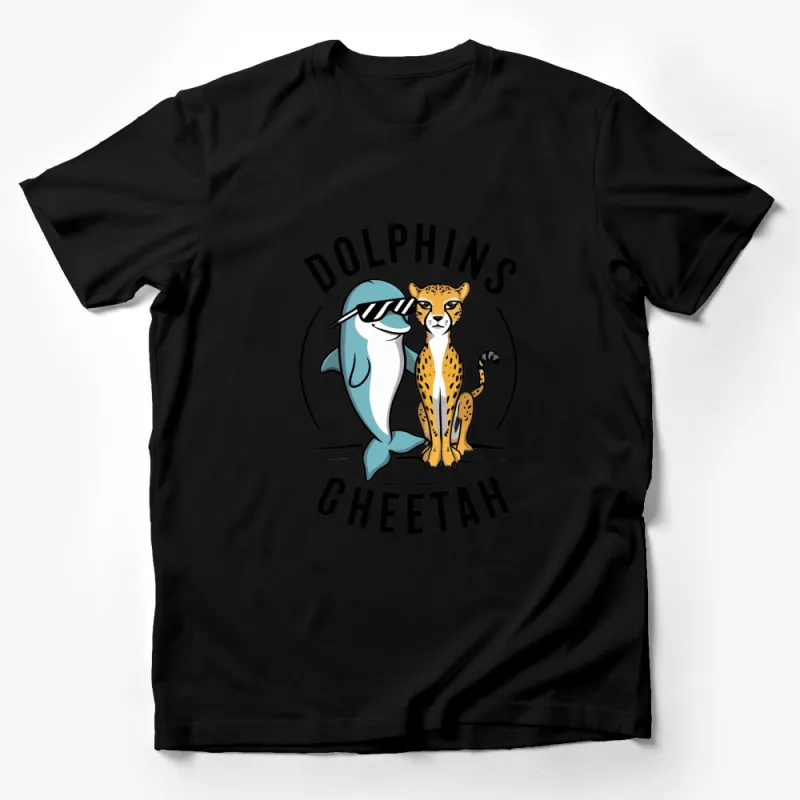 Dolphins and Cheetah Friends Graphic T-Shirt, Trendy Animal Print Shirt, Unisex Casual Tee Male T-Shirt