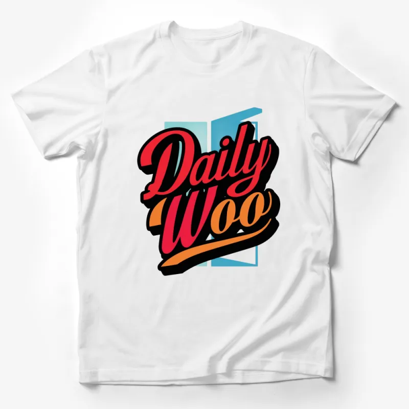 Retro Daily Woo Graphic T-Shirt, Bold Colorful Typography, Vintage Style Tee Male T-Shirt