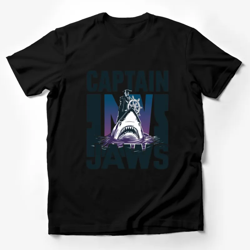 Captain Jaws T-Shirt, Nautical Graphic Tee, Shark and Ship Wheel Design, Ocean Inspired Casual Wear for All Male T-Shirt