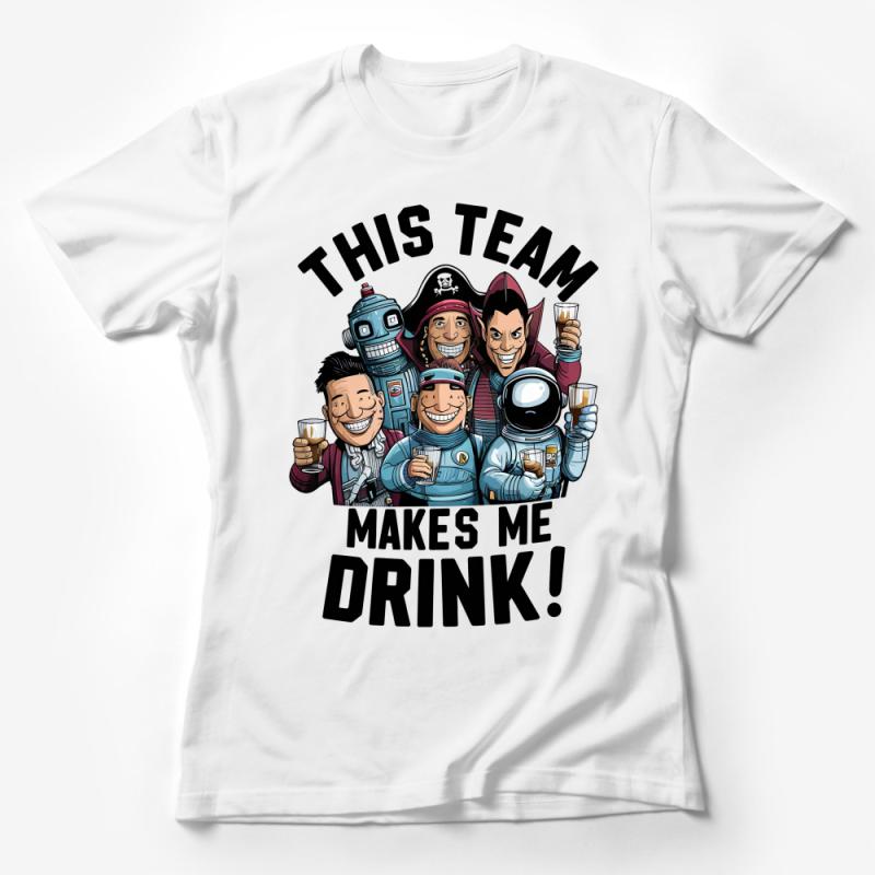 Fun Team Drinking T-Shirt, Cartoon Characters Booze Party Tee, Group Celebration Shirt, Unique Social Gathering Outfit, Unisex Tee Female T-Shirt