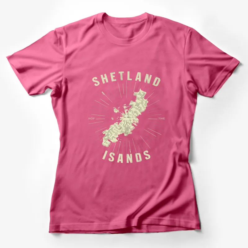 Shetland Islands Map T-Shirt, Unique Gold Print, Travel and Geography Inspired Apparel Female T-Shirt