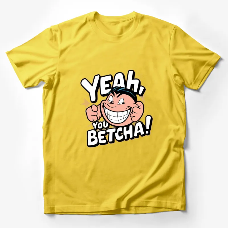 Cartoon Smile Face T-Shirt, Yeah You Betcha Graphic Tee, Fun Printed Shirt, Unisex Casual Wear Male T-Shirt