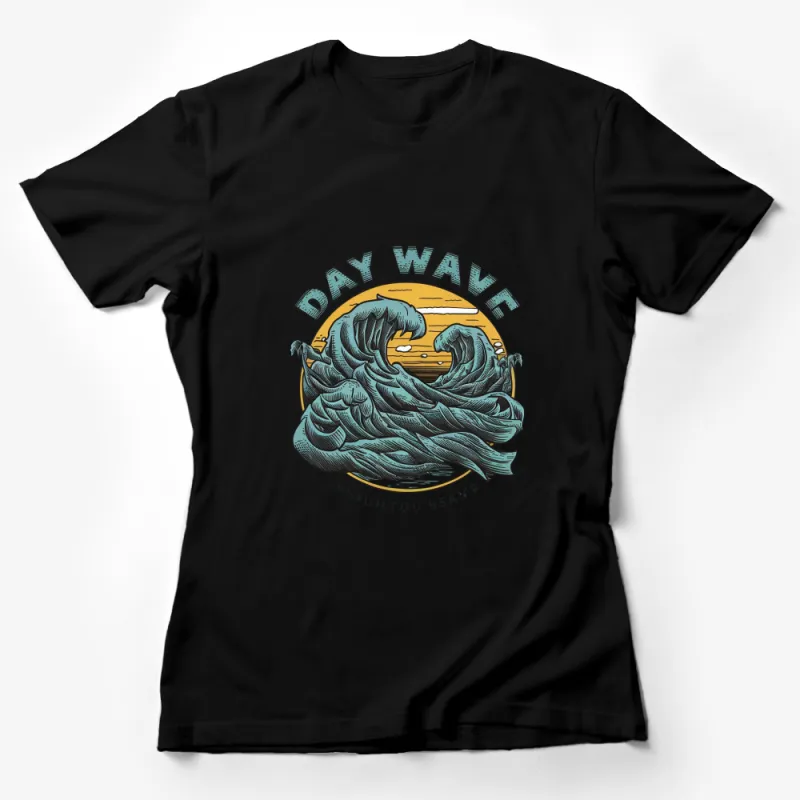 Day Wave Retro Ocean Print T-Shirt, Vintage Beach Wave Graphic Tee, Summer Casual Surfing Apparel Female T-Shirt