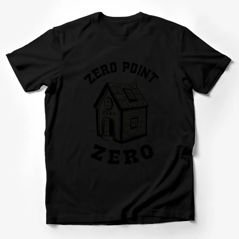 Zero Point House Graphic T-Shirt, Black and White Illustrated Tee, Unique House Design Casual Wear Male T-Shirt