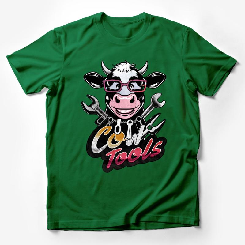 Funny Cow Tools T-Shirt, Handyman Farmer Gift, Unisex Farm Animal Shirt, Humorous Graphic Tee, Black Cotton Shirt with Cartoon Cow Male T-Shirt