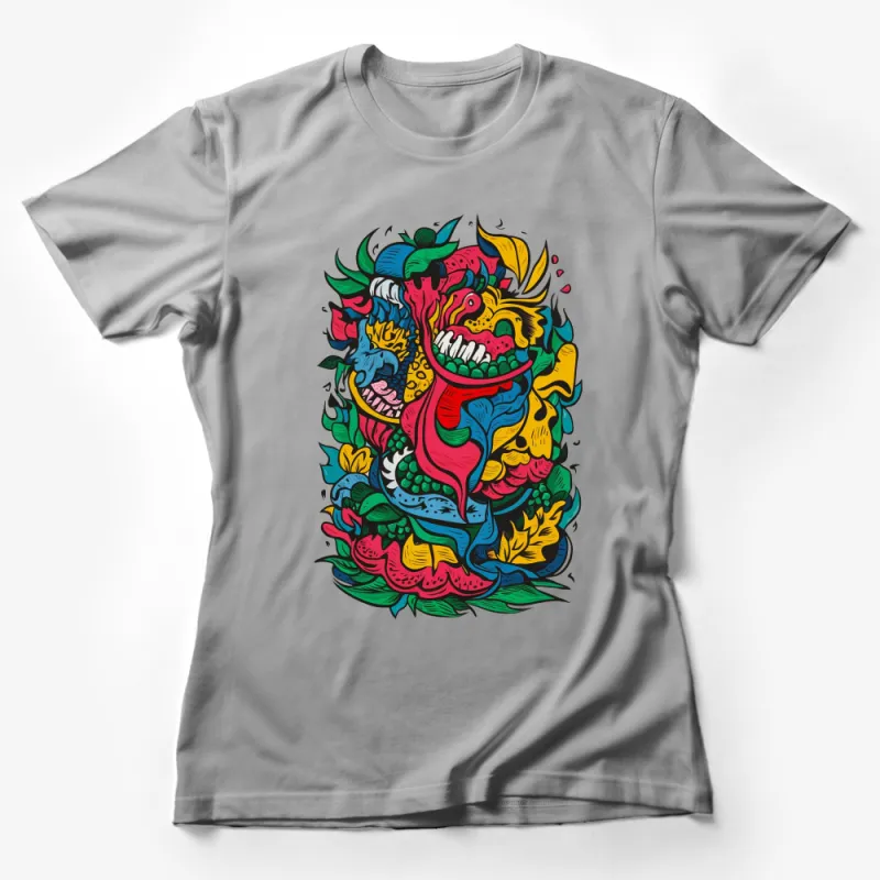 Colorful T-Rex Dinosaur Cartoon Graphic T-Shirt, Vibrant Jurassic Tee for All Ages Female T-Shirt