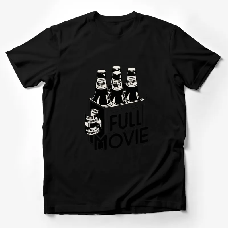 Full Movie Bottle Graphic T-Shirt, Retro Cinema Style Tee, Black and White Film Lover Gift Male T-Shirt