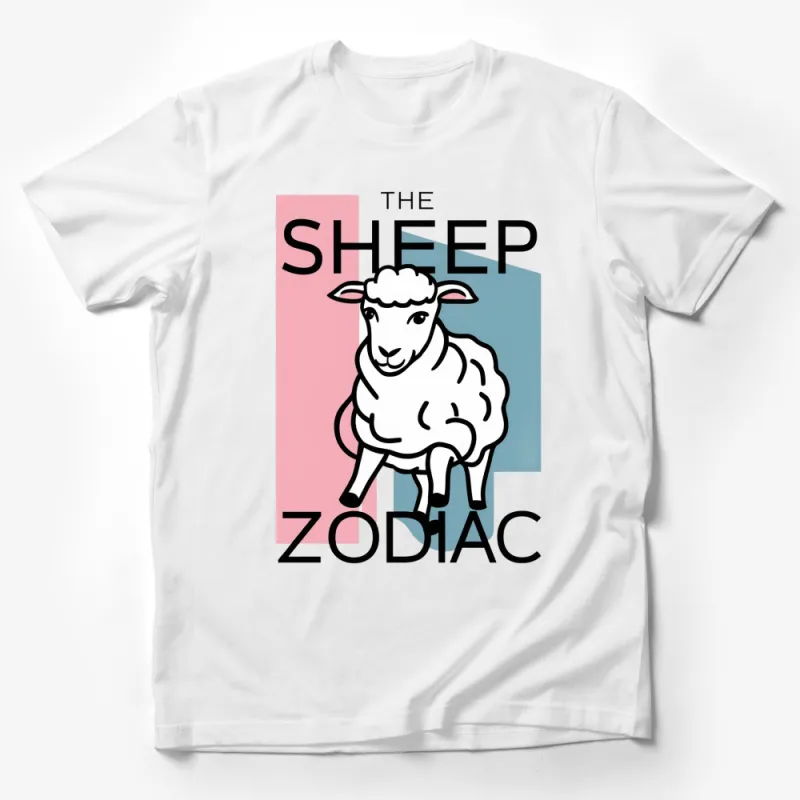 Zodiac Sheep Graphic T-Shirt, Astrology Animal Sign Tee, Unique Pink Blue Design, Unisex Shirt Male T-Shirt