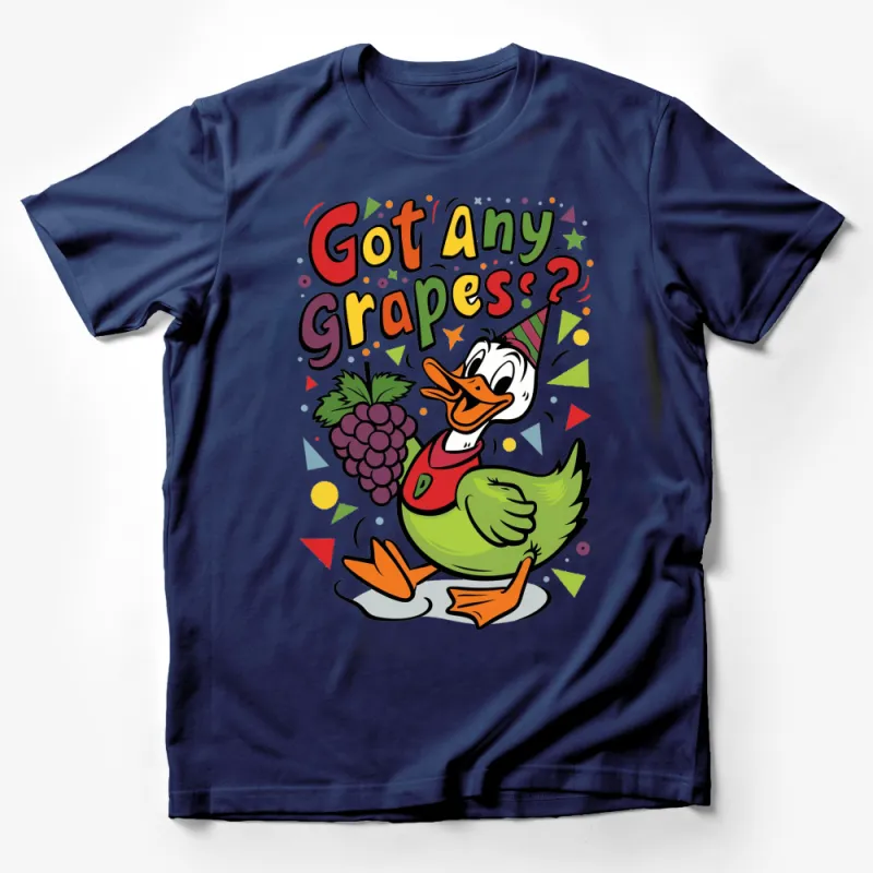 Got Any Grapes? Duck Cartoon T-Shirt, Funny Animal Quote, Vibrant Colors Male T-Shirt