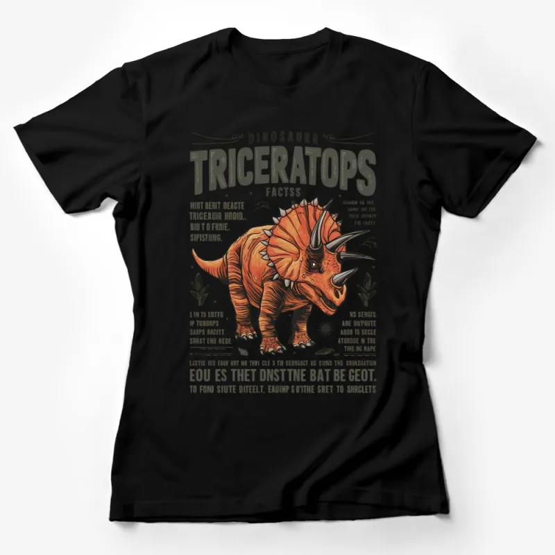 Vintage Dinosaur Facts T-Shirt, Triceratops Graphic Tee, Fun Educational Dinosaur Shirt for All Ages Female T-Shirt