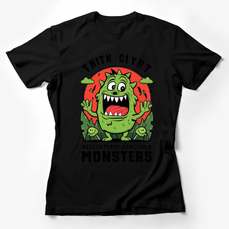 Funny Monster T-Shirt, Kids Cartoon Graphic Tee, Green Monster, Cute Children's Clothing Female T-Shirt