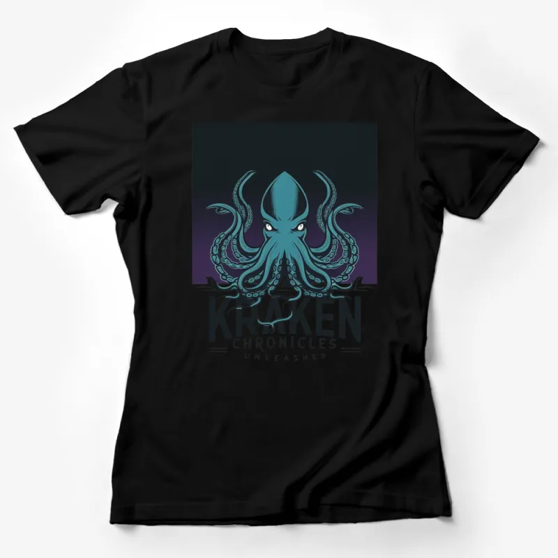 Kraken Chronicles Unleashed Graphic T-Shirt, Mythical Sea Creature Navy Tee Female T-Shirt