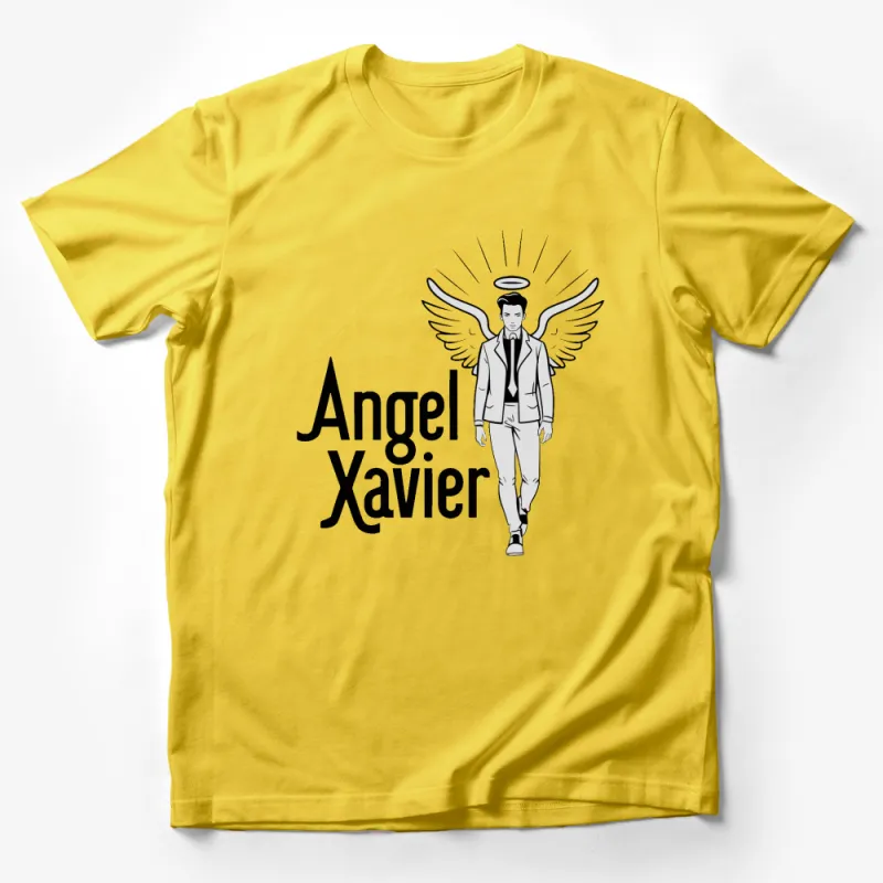 Angel Xavier Graphic T-Shirt, Men's White Tee with Winged Halo Design, Casual Streetwear, Unique Gift Idea Male T-Shirt