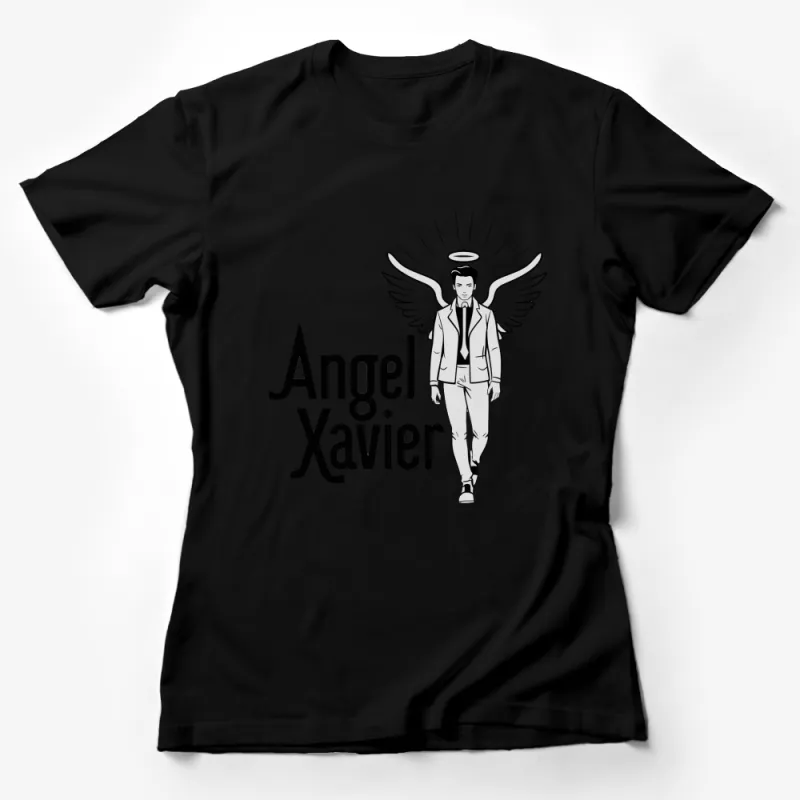 Angel Xavier Graphic T-Shirt, Men's White Tee with Winged Halo Design, Casual Streetwear, Unique Gift Idea Female T-Shirt