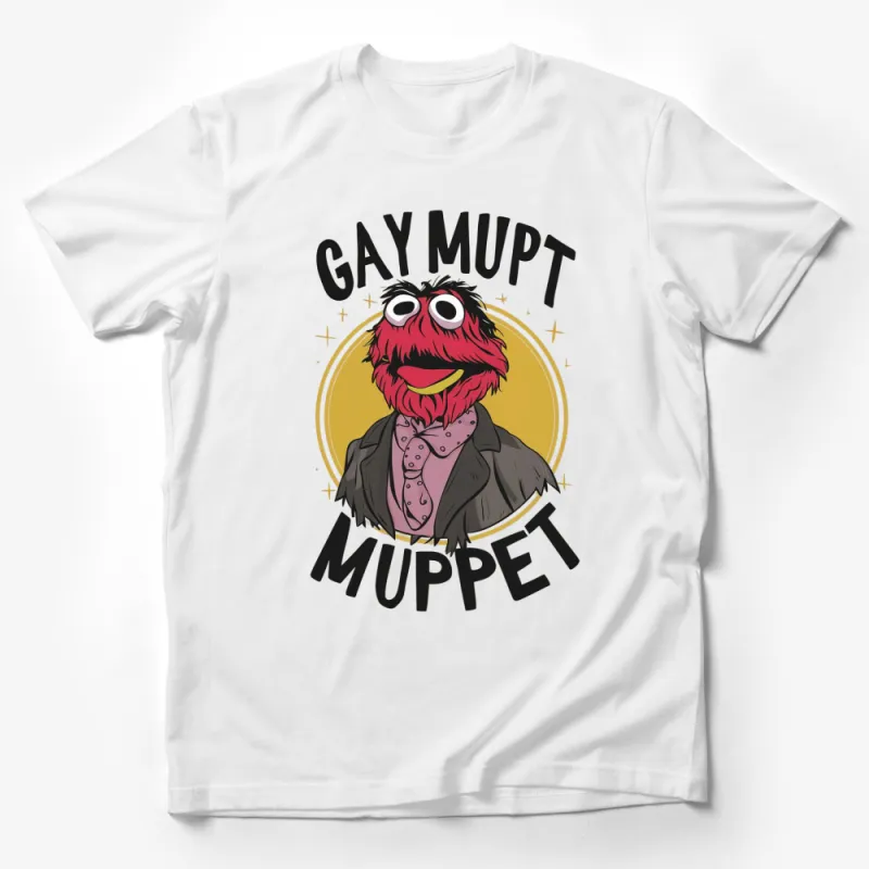 Fun Gay Muppet T-Shirt with Colorful Cartoon Character, Pride Casual Wear Male T-Shirt