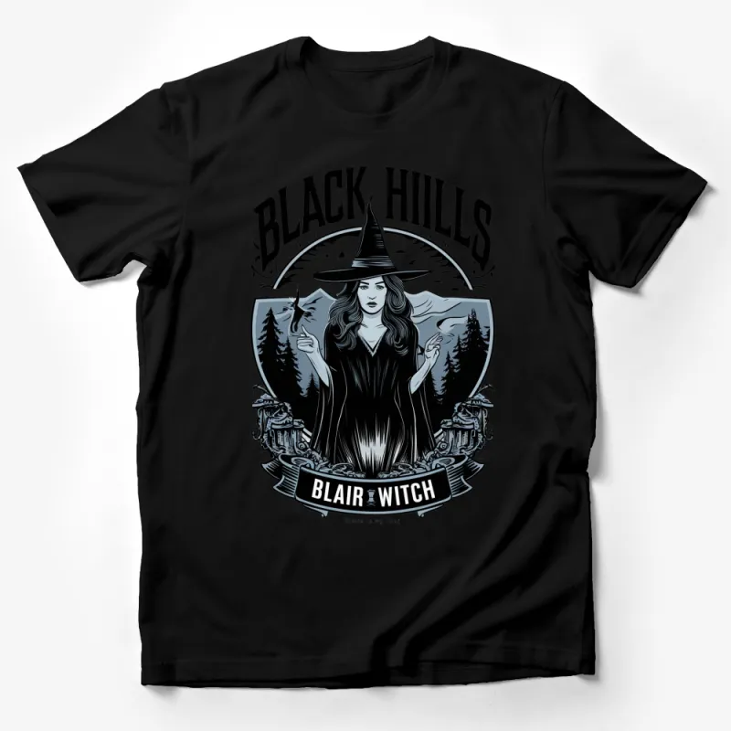 Black Hills Blair Witch Graphic T-Shirt, Witch and Forest Design, Dark Fantasy Art, Unisex Tee Male T-Shirt