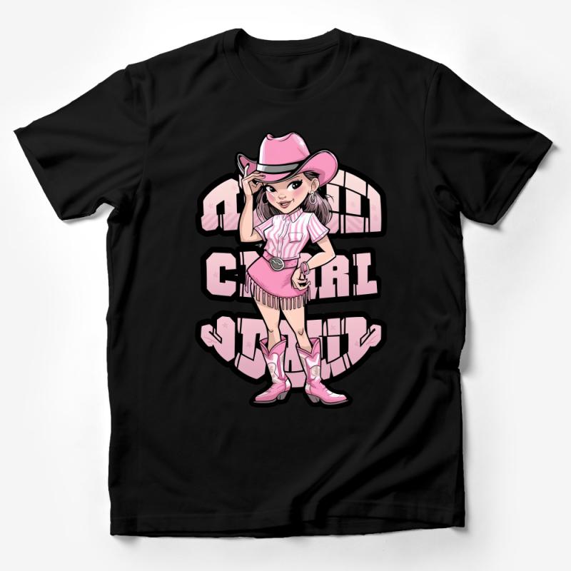 Girls Pink Cowgirl T-Shirt, Cute Cartoon Western Style Tee, Kids Country Fashion Shirt, Unique Graphic Cowboy Boots Tops Male T-Shirt