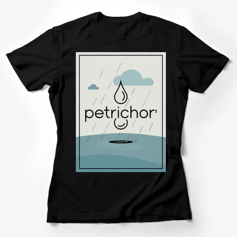 Petrichor Scent Raindrop Art T-Shirt, Minimalist Artistic Rain and Cloud Graphic Tee, Unisex Nature Lovers Gift Female T-Shirt