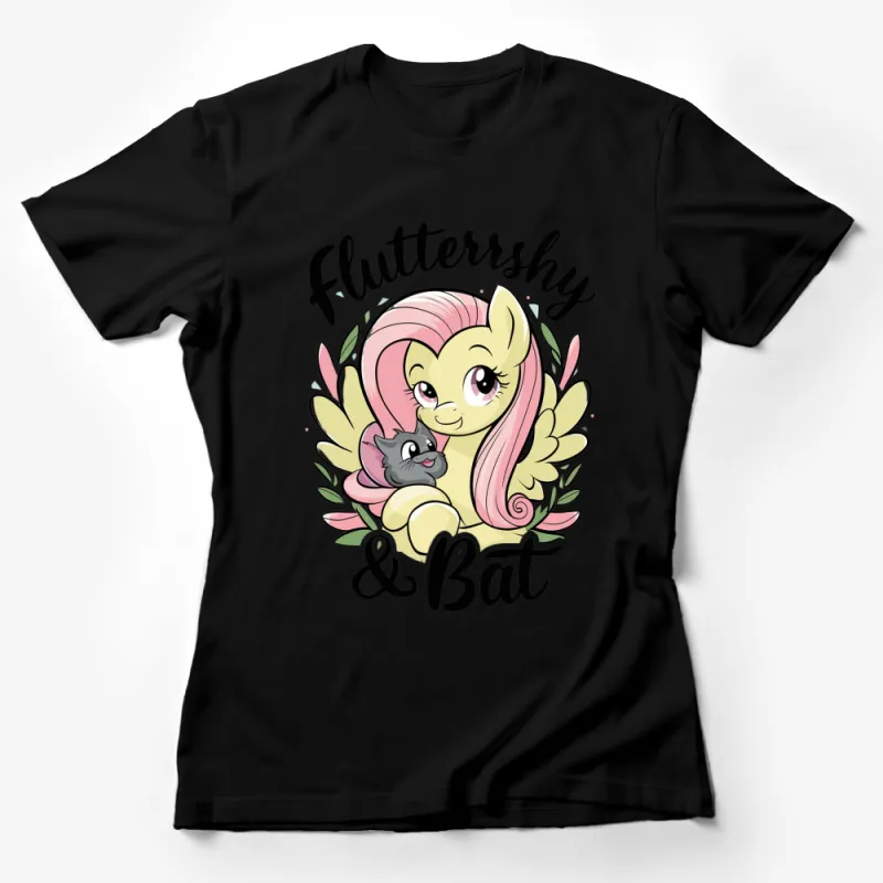 Flutter shy and Bat Cute Cartoon Character T-Shirt, Pink Yellow Kids Tee, Gift for Cartoon Lovers Female T-Shirt