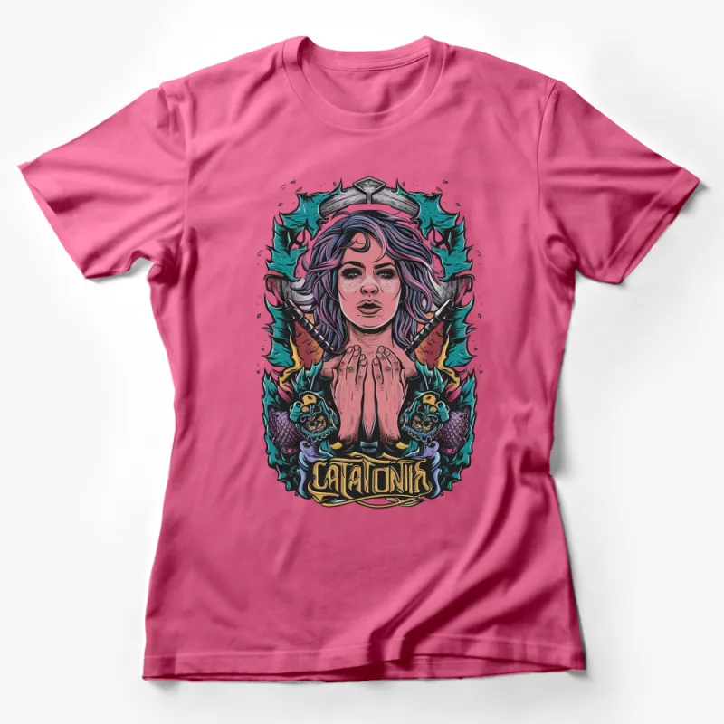 Gothic Fantasy Woman T-Shirt, Colorful Tattoo Style Art, Unique Graphic Tee, Mystical Medusa Design, High-Quality Unisex Shirt Female T-Shirt