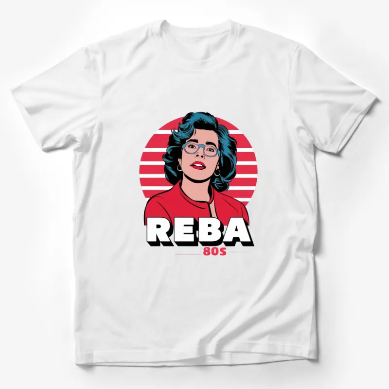 Retro 80s Reba Inspired Graphic T-Shirt, Vintage Red Stripe Woman Tee, Bold Pop Art Fashion Top Male T-Shirt