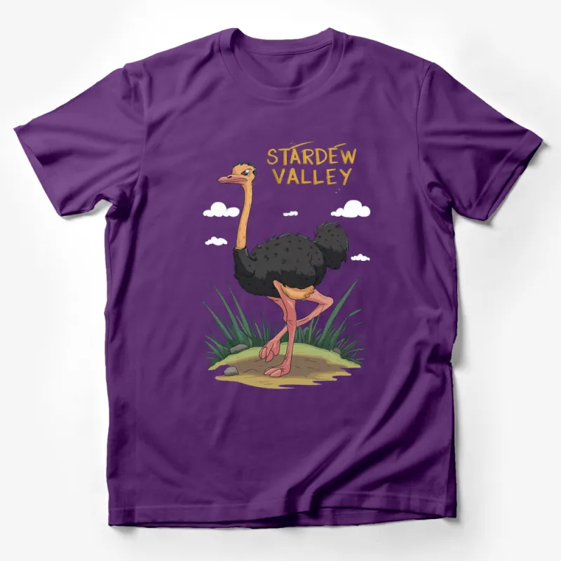 Stardew Valley Ostrich Cartoon T-Shirt, Cute Gamer Graphic Tee, Unique Video Game Clothing Gift Male T-Shirt