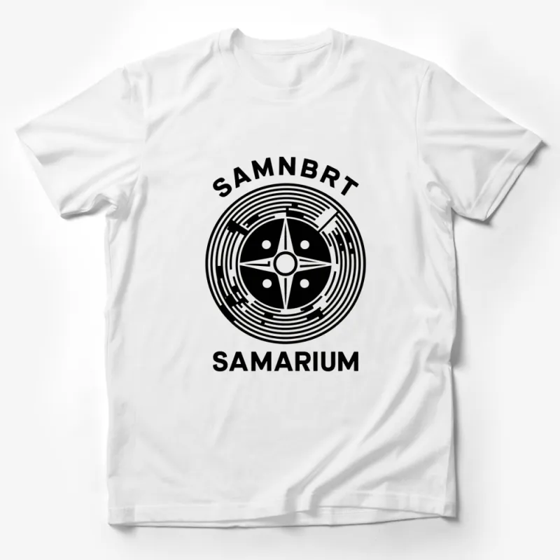 Samarium Compass Design T-Shirt, Black and White Graphic Tee, Unique Geometric Print Top Male T-Shirt