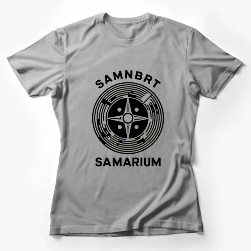 Samarium Compass Design T-Shirt, Black and White Graphic Tee, Unique Geometric Print Top Female T-Shirt