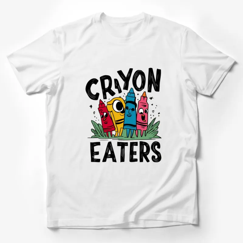 Colorful Crayon Eaters Graphic T-Shirt, Fun Cartoon Crayons Design Tee, Unique Gift for Artists Male T-Shirt