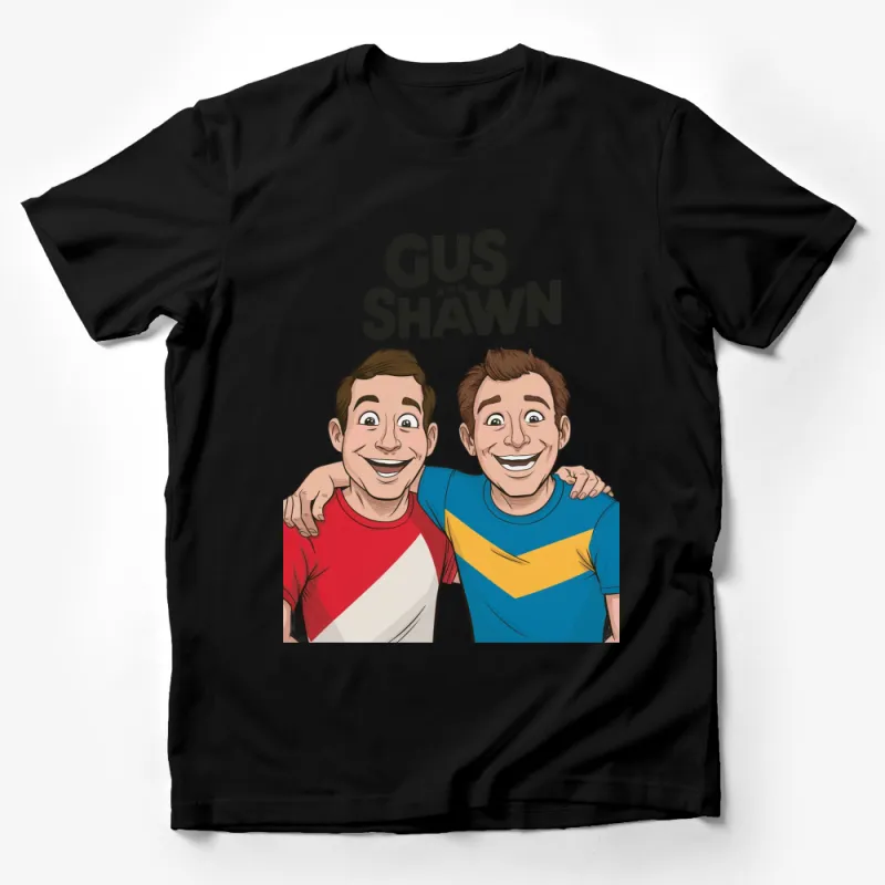 Gus and Shawn Cartoon Character Friends T-Shirt, Colorful Graphic Tee Male T-Shirt