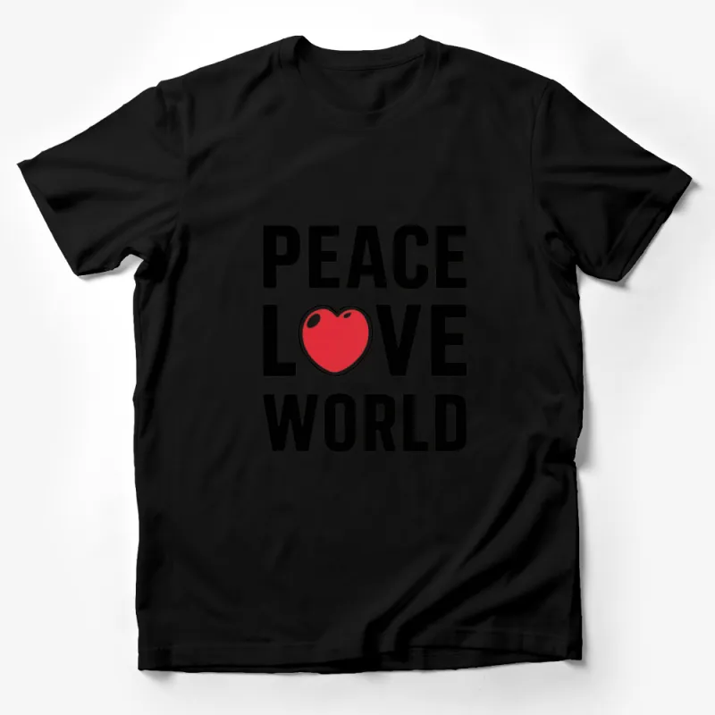 Peace Love World Graphic T-Shirt, Red Heart Bold Text Tee, Inspirational Unisex Shirt Male T-Shirt