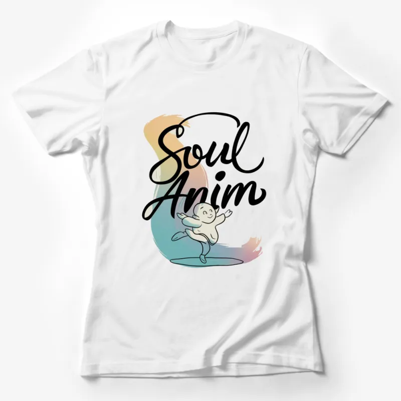 Soul Anim Cartoon Design T-Shirt, Creative Watercolor Splash Graphic Tee, Unisex Female T-Shirt