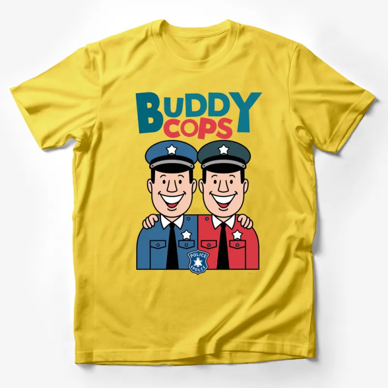 Buddy Cops Cartoon T-Shirt, Funny Police Officer Graphic Tee, Unisex Adult Clothing Male T-Shirt