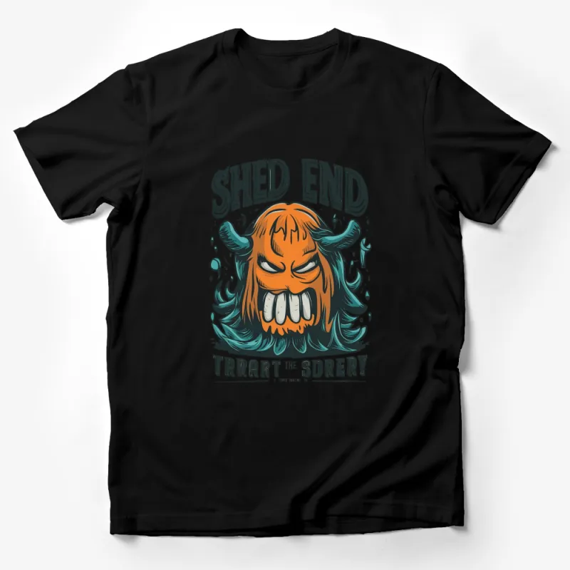 Orange Beast Cartoon Face T-Shirt, Quirky Monster Graphic Tee, Unique Character Design Top Male T-Shirt