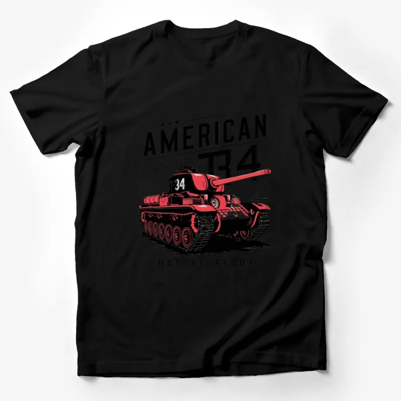 American T34 Tank T-Shirt, Battle-Ready Military Design, Patriotic War Vehicle Graphic Tee Male T-Shirt