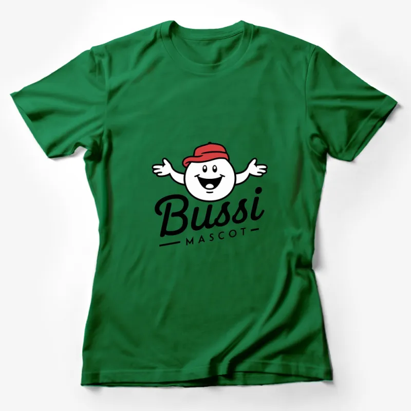 Happy Bussi Mascot T-Shirt, Cute Cartoon Character Shirt, Red Hat Smile Tee Female T-Shirt