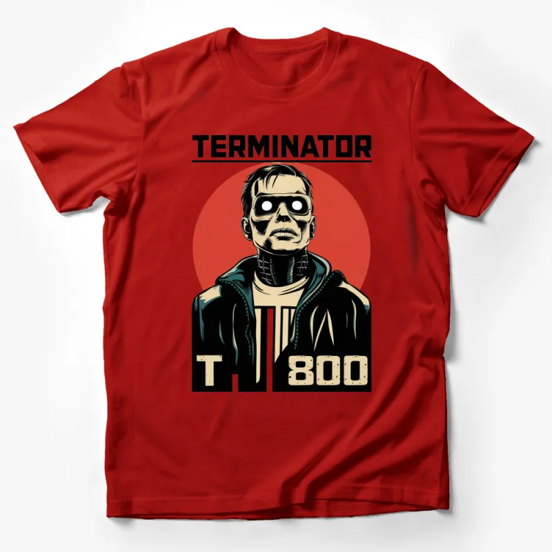 Terminator T-800 Graphic T-Shirt, Classic Movie Art, Vintage Style Red and Black Tee Male T-Shirt