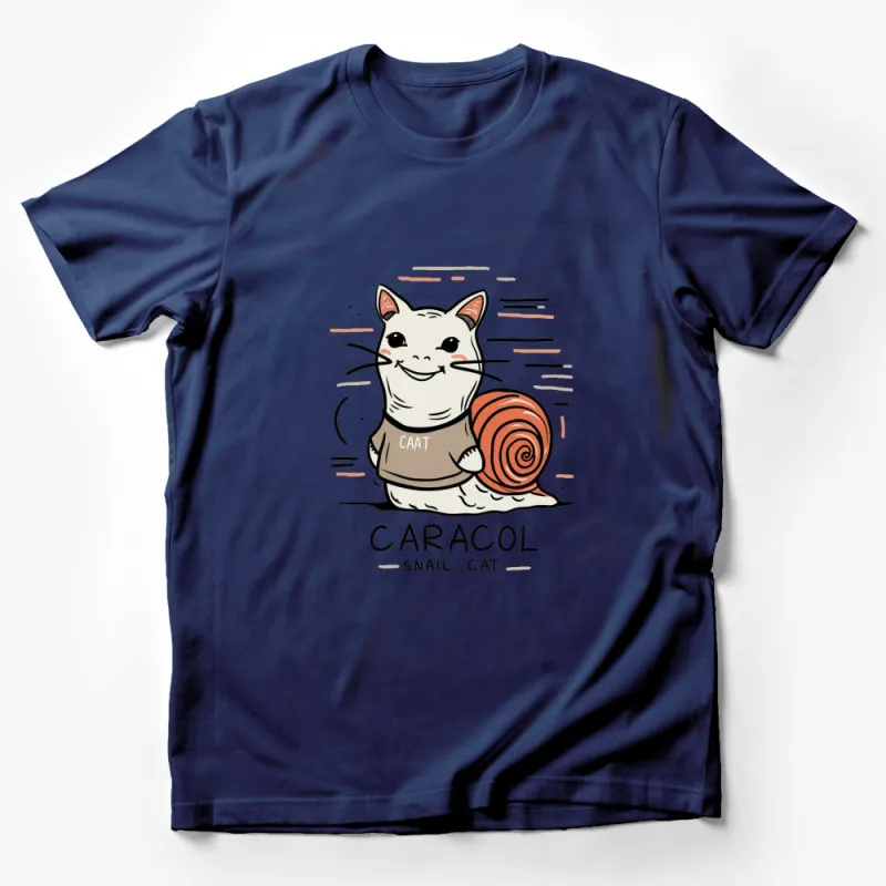 Cute Snail Cat T-Shirt, Funny Animal Pun Tee, Unisex Graphic Shirt, Caracol Cat Illustration Male T-Shirt