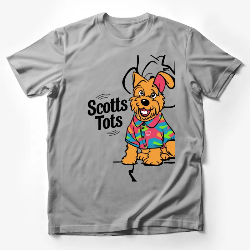 Colorful Scotts Tots Dog Cartoon T-Shirt, Bright Illustration, Fun Animal Graphic Tee for All Ages Male T-Shirt